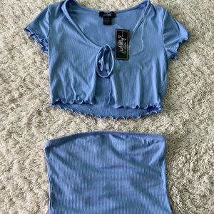 NWT 2 piece blue tube top cardigan set